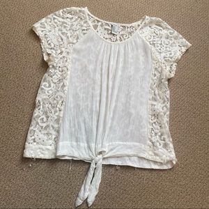 Forever 21 White Tie Front Lace Back Cropped Top